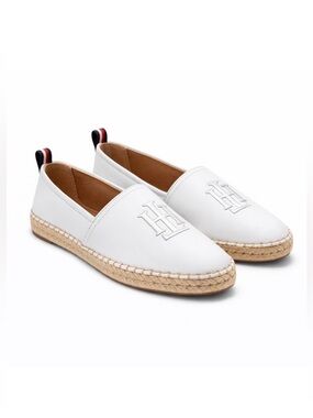 Tommy Hilfiger Light Blue Leather Espadrilles Logo Slip-On Flats 9.5